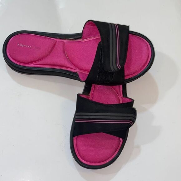 Memory Foam Women's Black and Pink Sandals Size L 10/11 - Picture 1 of 5
